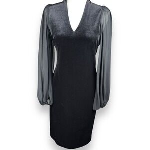 Black Velvet Dress Womens Size 8 Chiffon Cocktail Victorian Glam Goth Witchy